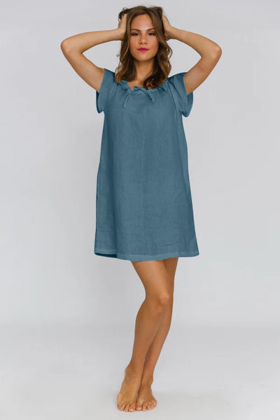 Short linen nightgown french blue