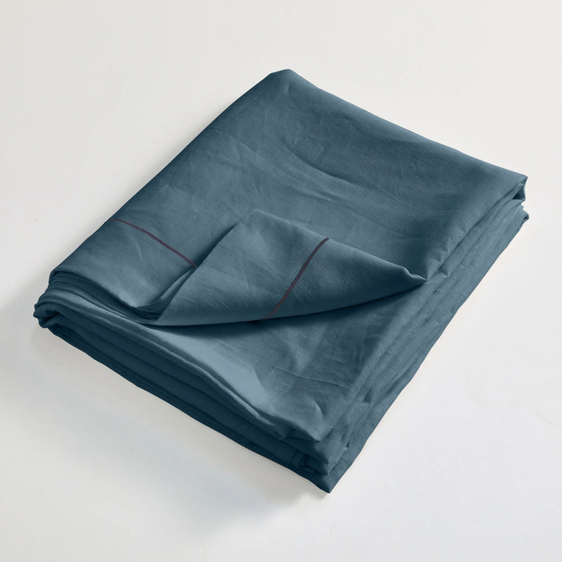 Bourdon linen flat sheet folded blue