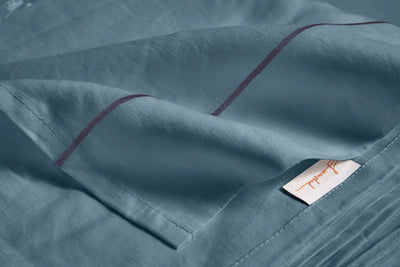 Bourdon linen flat sheet blue