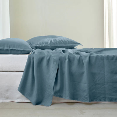 Flat Sheet with Frayed edge Border Blue