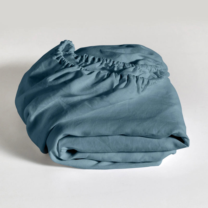 French blue Linen Fitted Sheet