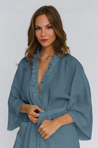 Ruffled Linen Nightgown "Lara" blue