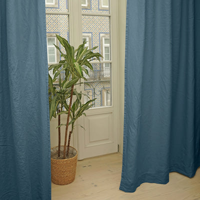 lined linen curtain blue