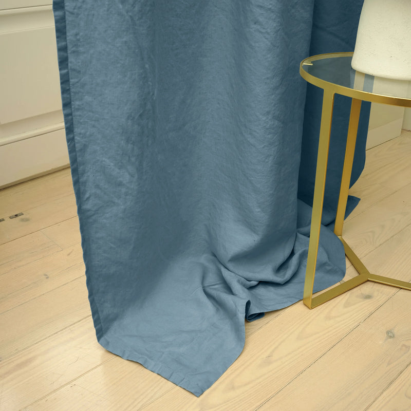 Blue Bespoke lined linen curtain 