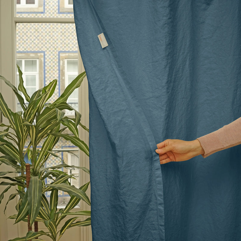 Custom made Linen curtain unlined blue