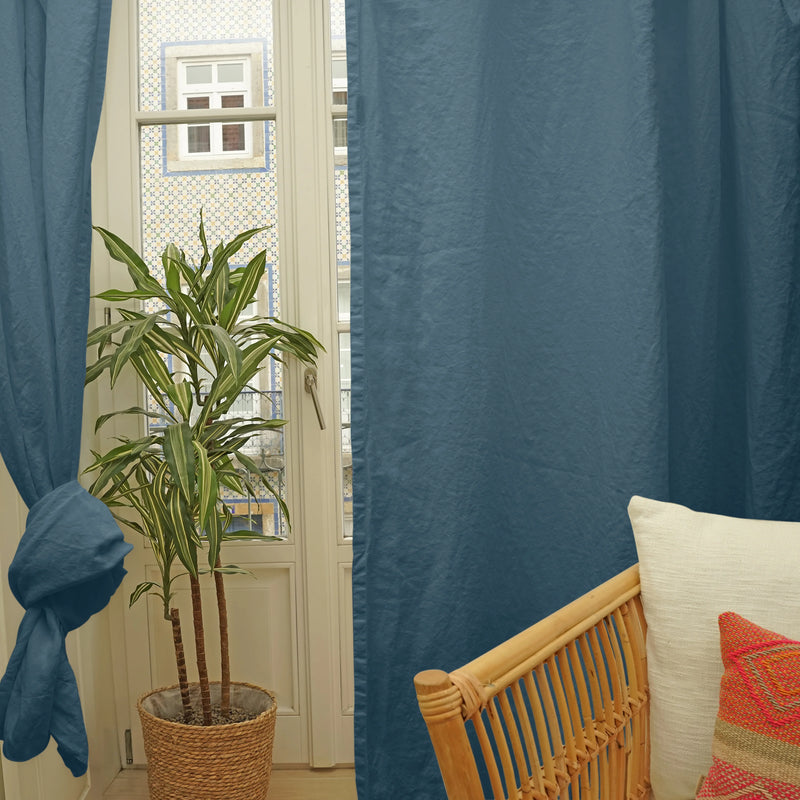 Custom made blue Linen curtain without lining