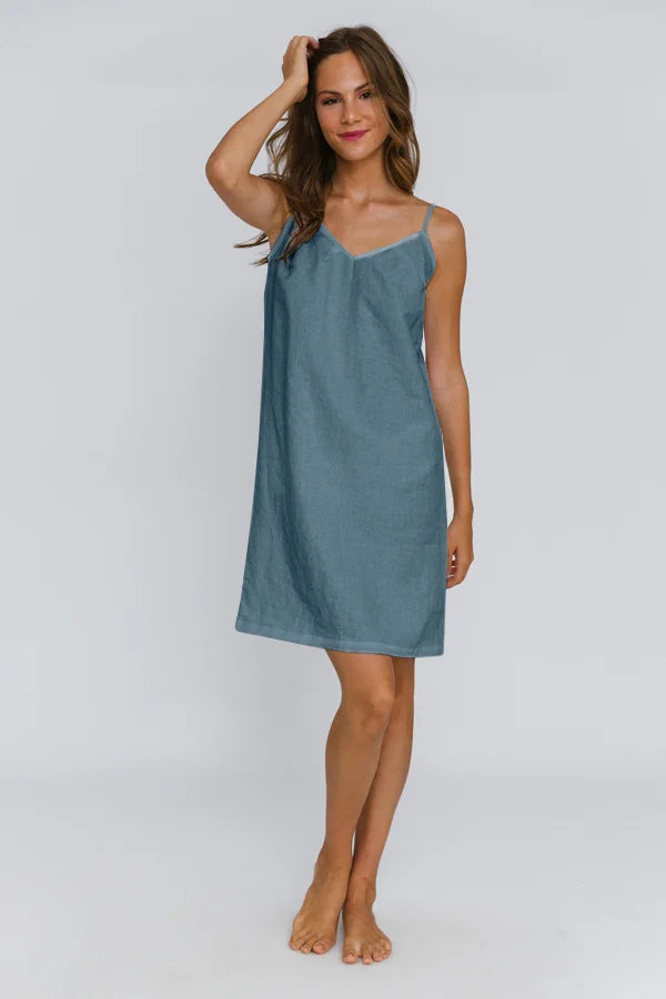 Washed Linen Nightie “Iza” french blue