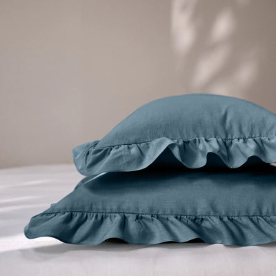 Blue Ruffles Linen Pillowcases