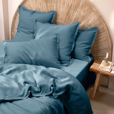 Blue frayed edge Linen Pillowcases