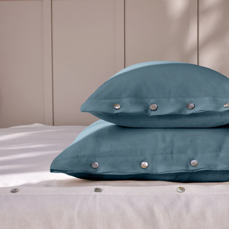 Blue soft Linen Pillowcases with Buttons