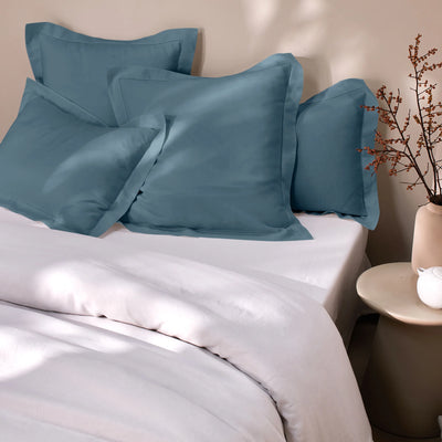 Blue hemstitch border linen pillowcase