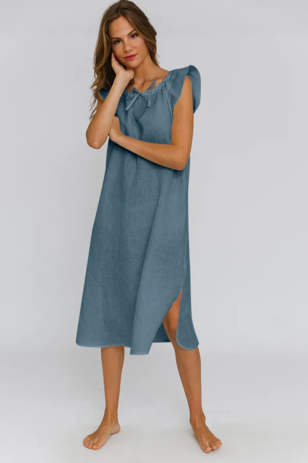 Long Linen Night Dress “Rosa” french blue