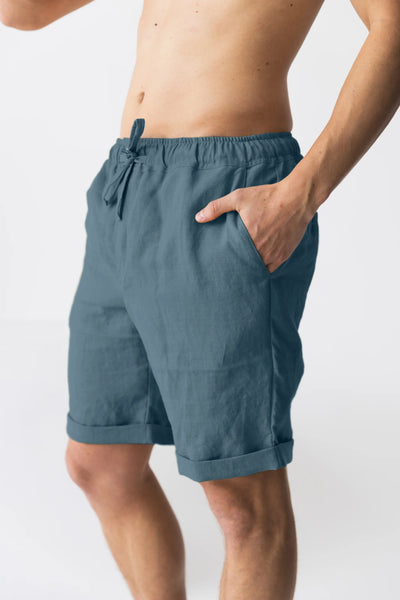 Relaxed washed linen shorts french blue