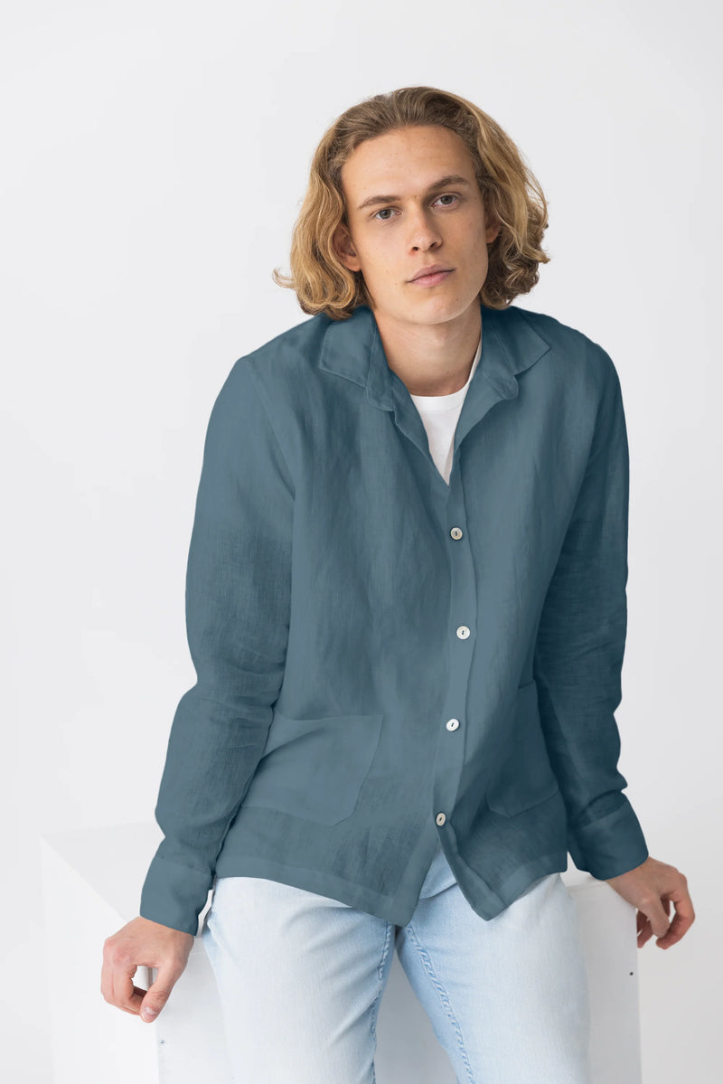 Shirt jacket in washed linen "Cristiano" blue