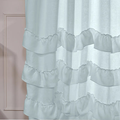 Custom waterfall linen curtain light blue