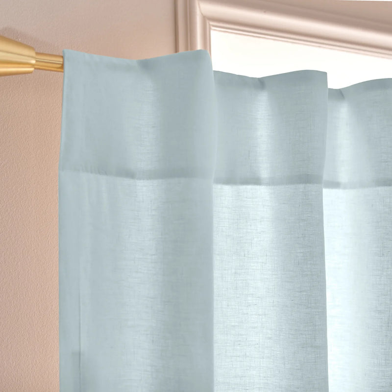 Custom ruffles light blue linen curtain