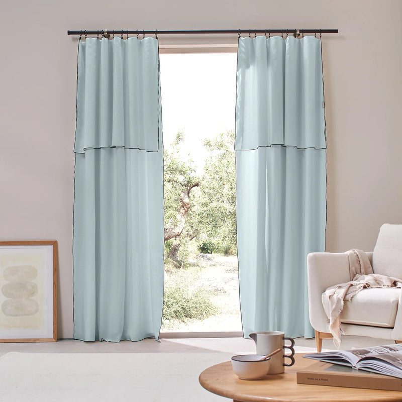 Bourdon Edge Linen Curtains icy blue