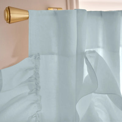 Custom drops Ruffles Linen curtain top light blue