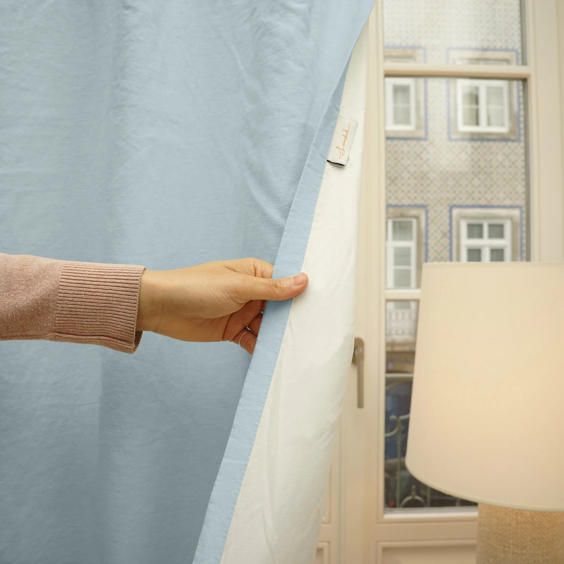 linen blackout curtain icy blue