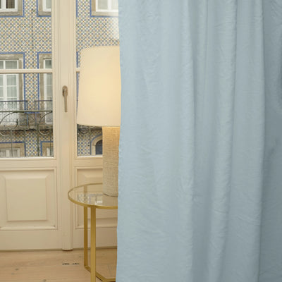 Custom made light blue Pure Linen Blackout Curtain