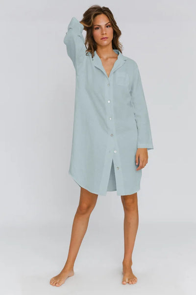 Long Soft linen Night Shirt “Eliza” icy blue