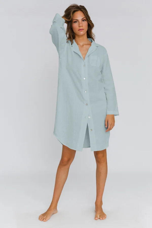 Long Soft linen Night Shirt “Eliza” icy blue