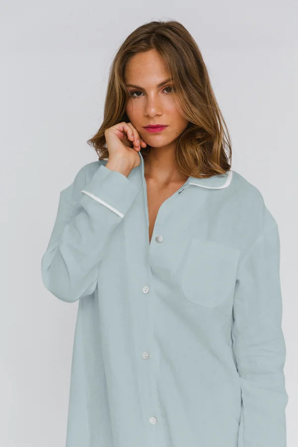 Luxury linen nightgown “Mel” icy blue