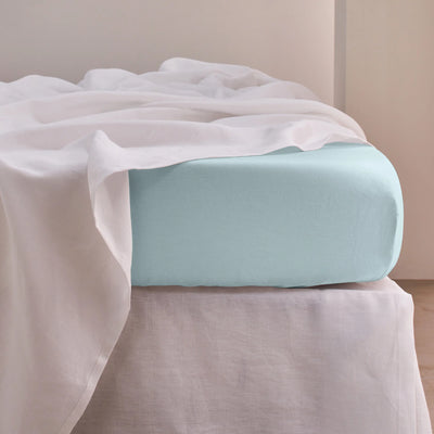 Linen Fitted Sheet icy blue