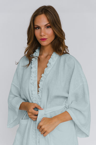 Ruffled Linen Nightgown "Lara" icy blue