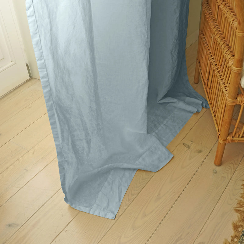 Custom made pure light blue linen drapery unlined