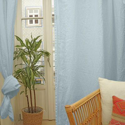 Custom made light blue Linen curtain without lining