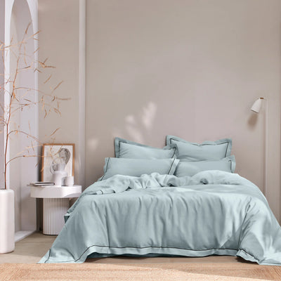 Bourdon border linen duvet cover icy blue