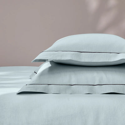 bourdon border icy blue linen pillowcase