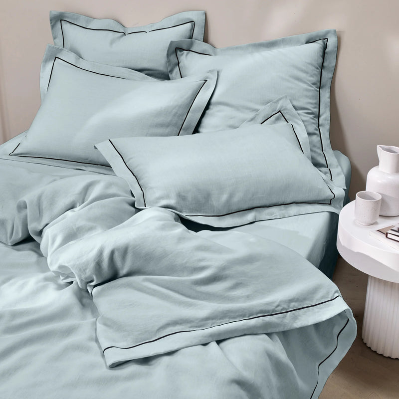 bourdon border light blue linen pillowcase