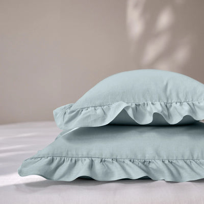 Light Blue Ruffles Linen Pillowcases