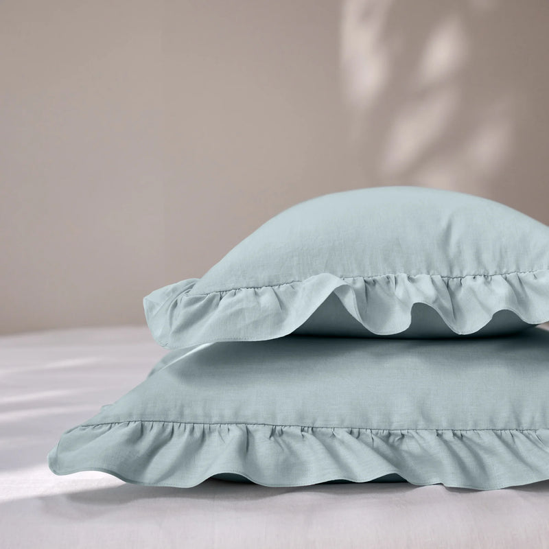 Light Blue Ruffles Linen Pillowcases