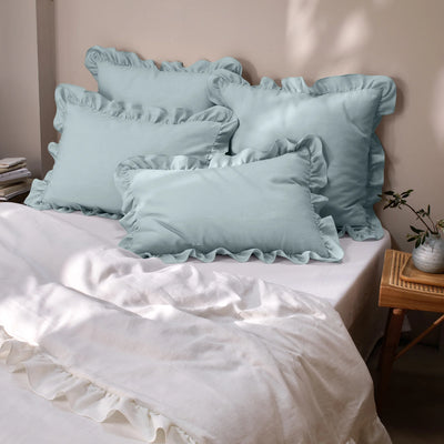 Light Blue Ruffles Linen Pillowcases