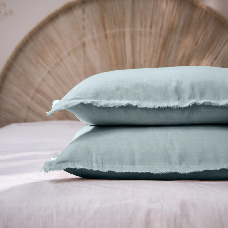 Frayed edge Linen Pillowcases ( set of 2) light blue