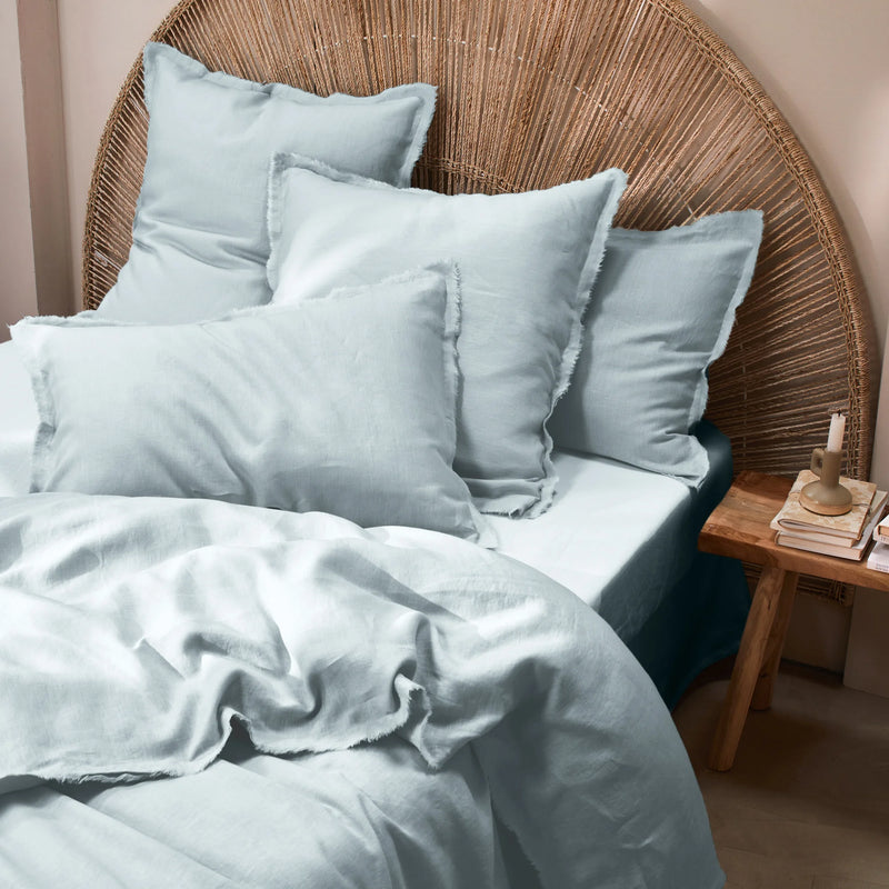 Light blue frayed edge Linen Pillowcases