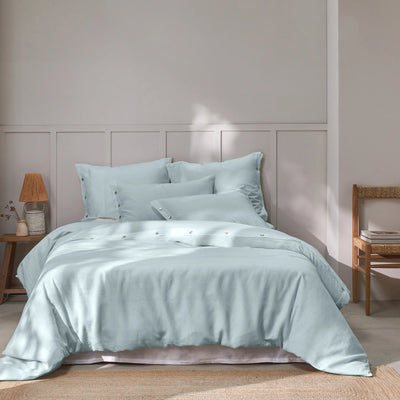 Shell Buttoned Washed Linen Duvet Cover Icy Blue