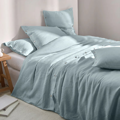 Shell Top Buttoned Linen Duvet Cover Icy Blue