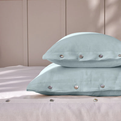 light blue soft Linen Pillowcases with Buttons