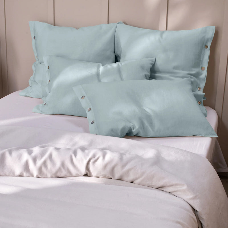 light blue Linen Pillowcases with Buttons