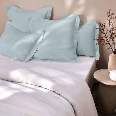 Icy blue hemstitch border linen pillowcase