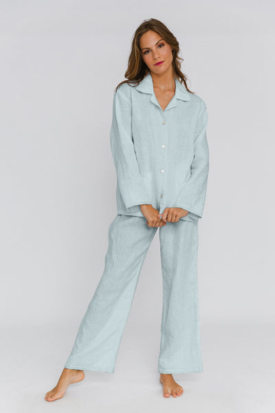 Soft Washed Linen Pyjamas Set icy blue