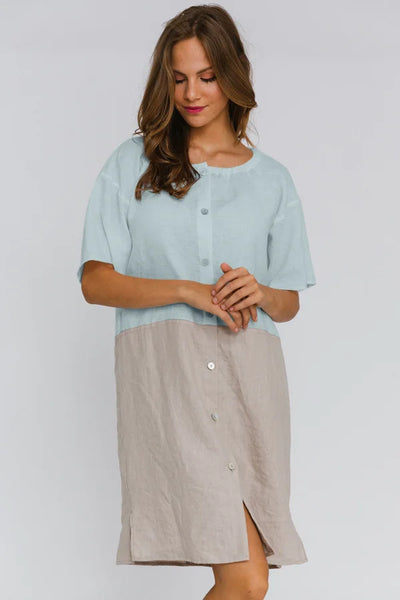 Buttoned Washed Linen Night Dress "Gabi" light blue