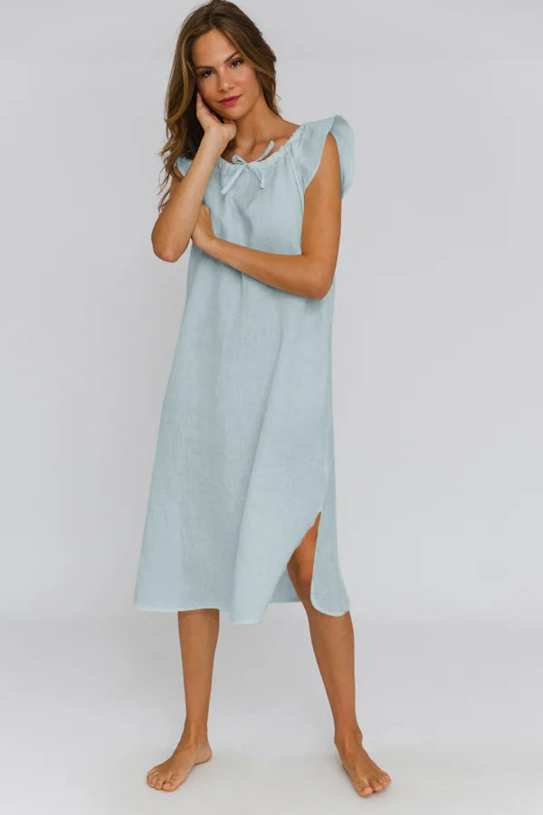 Long Linen Night Dress “Rosa” icy blue