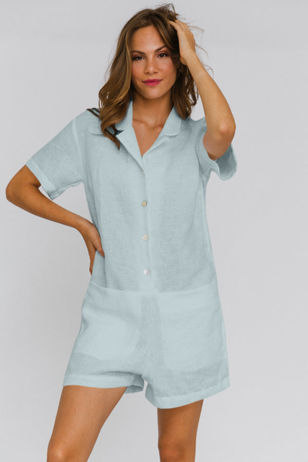 Washed Linen Romper "Nara" icy blue