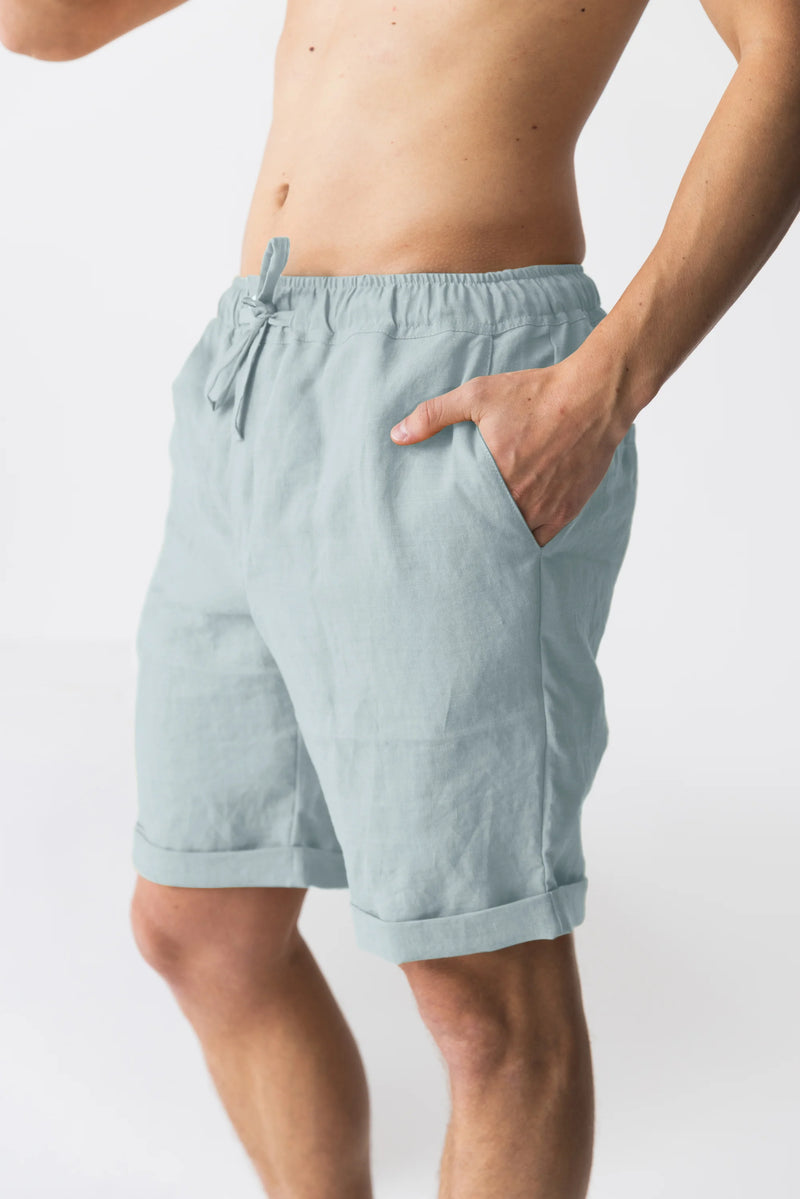 Relaxed washed linen shorts icy blue