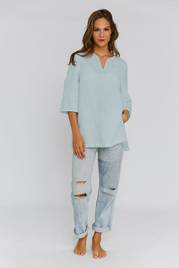 Linen tunic with slit sides icy blue